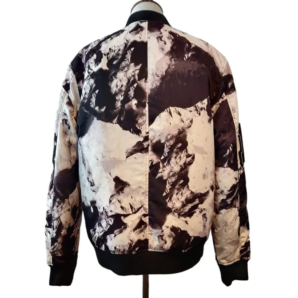 Punk Royal Mens Black White Marbled Tie Dye Snaps Arm Patches Bomber Jacket L - Picture 3 of 11
